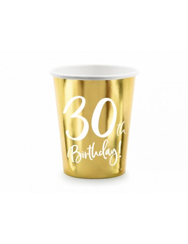 Vasos de papel 30 cumpleaños, dorado,...