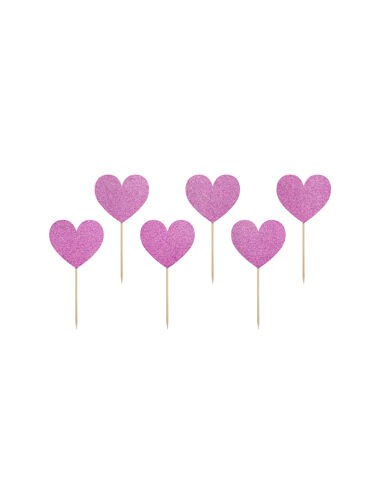 Toppers corazones rosa oscuro , 6 uds
