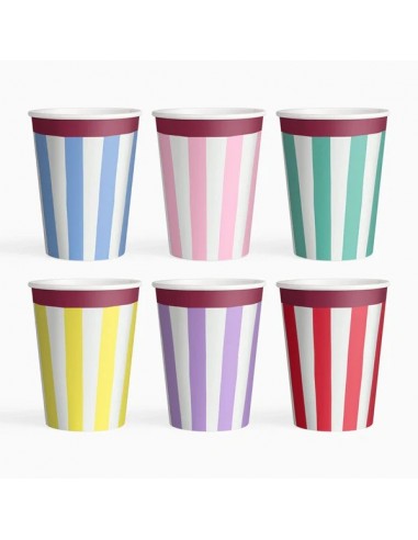 Vasos rayas de colores, 6 uds